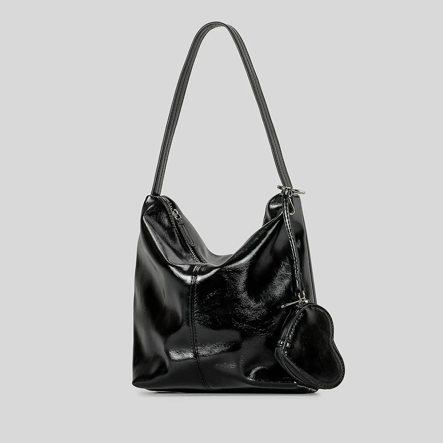Cosmo Veil Bucket Shoulder Bag with Love Heart - Black - Mermaid Way