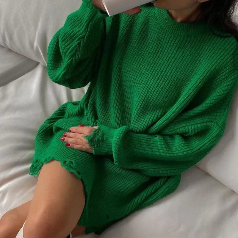 Cover Girl Broken Solid Color Loose Sweater - Hot Pink / S - Mermaid Way