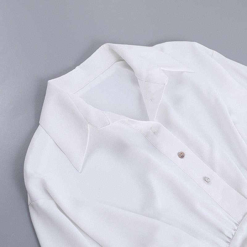 White satin button-up blouse, versatile classic style