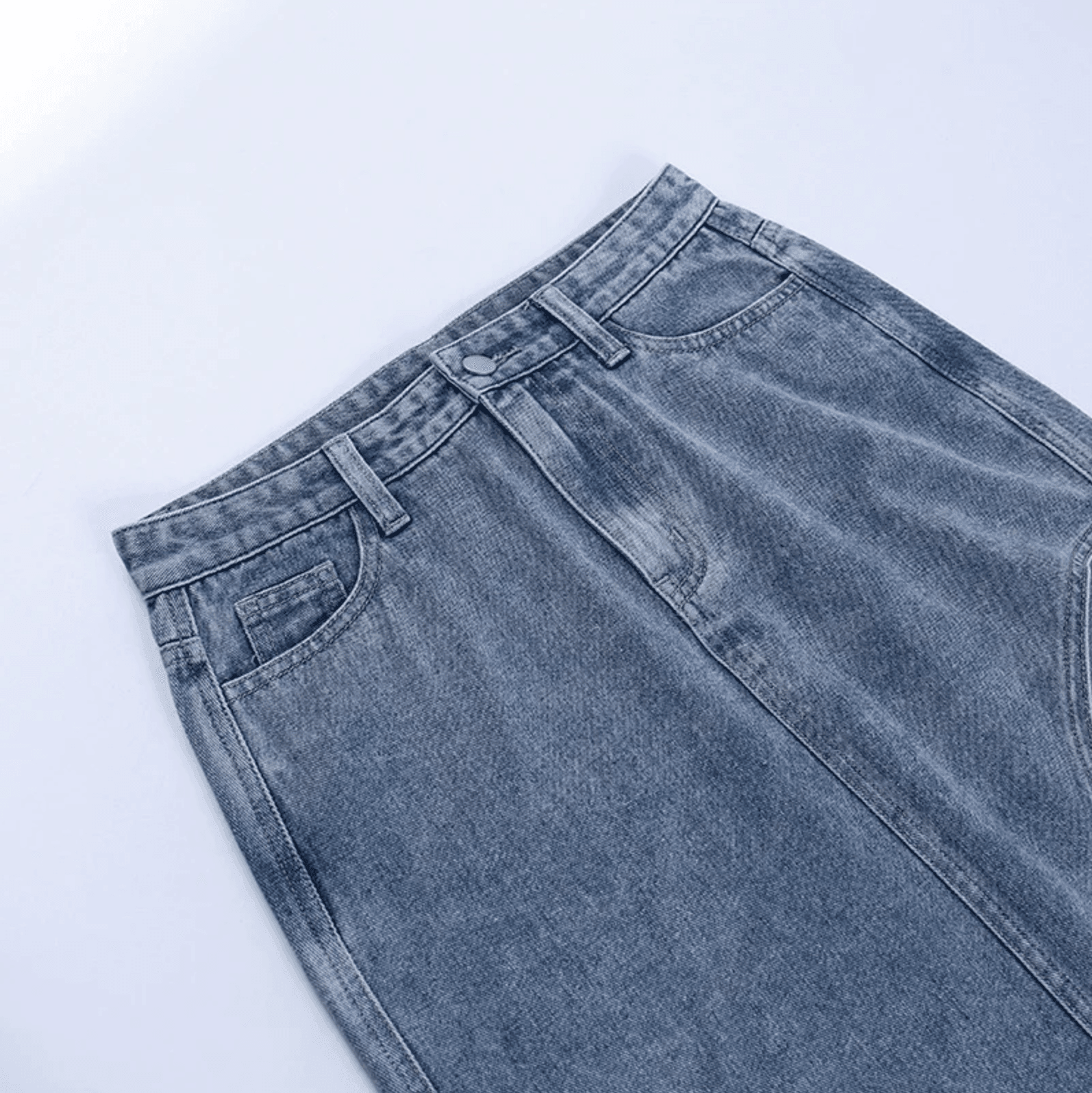 Denim high-waisted midi skirt, casual daywear style