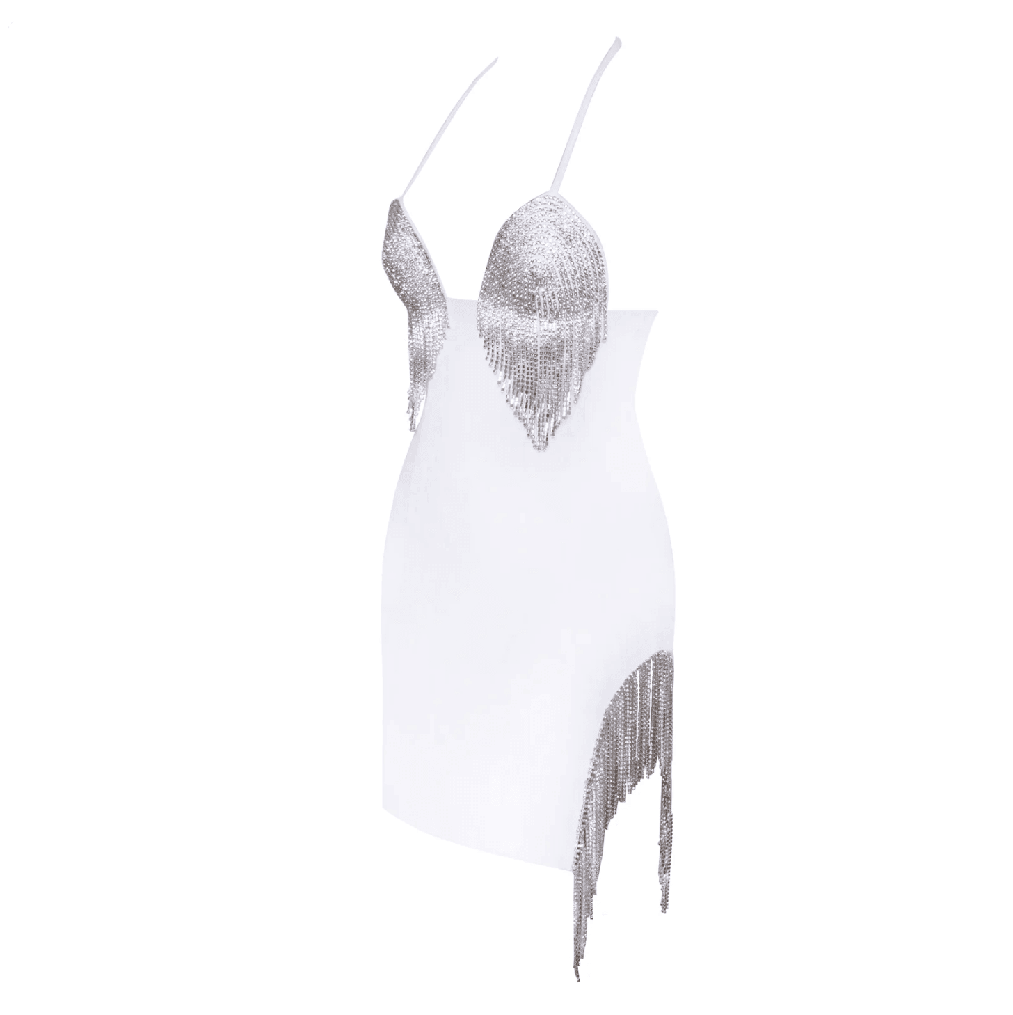 Fringe rhinestone embellished mini dress, night-out party style