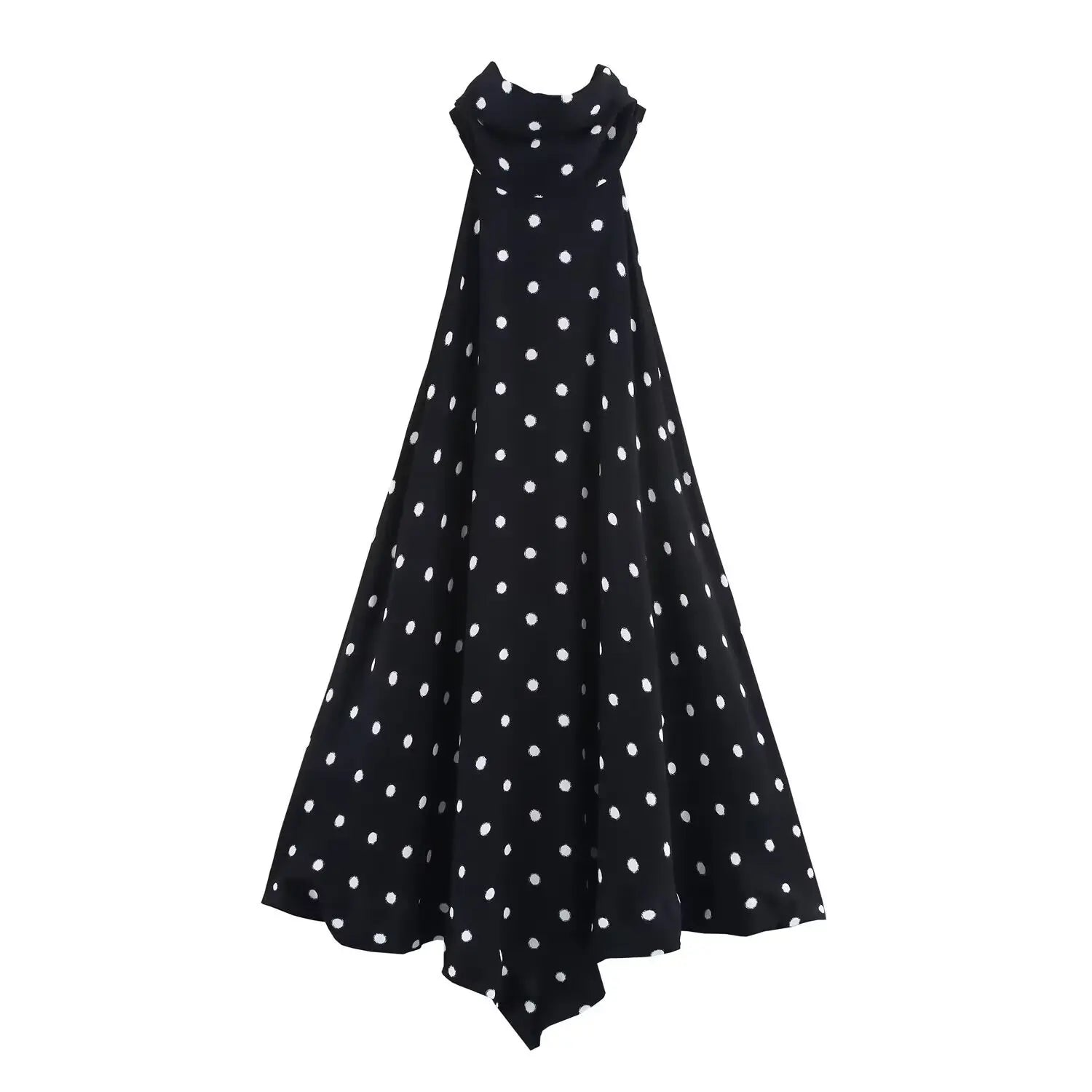 Polka dot halter neck maxi dress, classic evening look