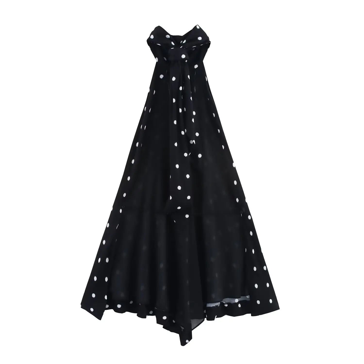 Polka dot halter neck maxi dress with bow detail, elegant evening wear