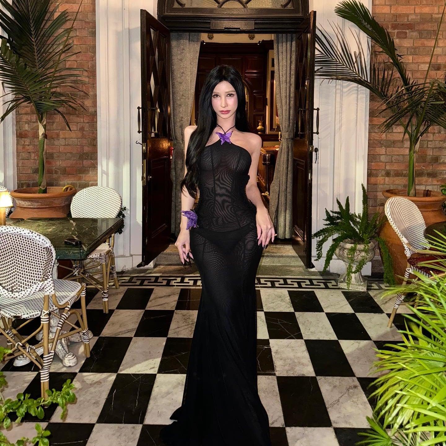 Don't Need A Filter Butterfly Halter Maxi Dress - Black / S - Mermaid Way