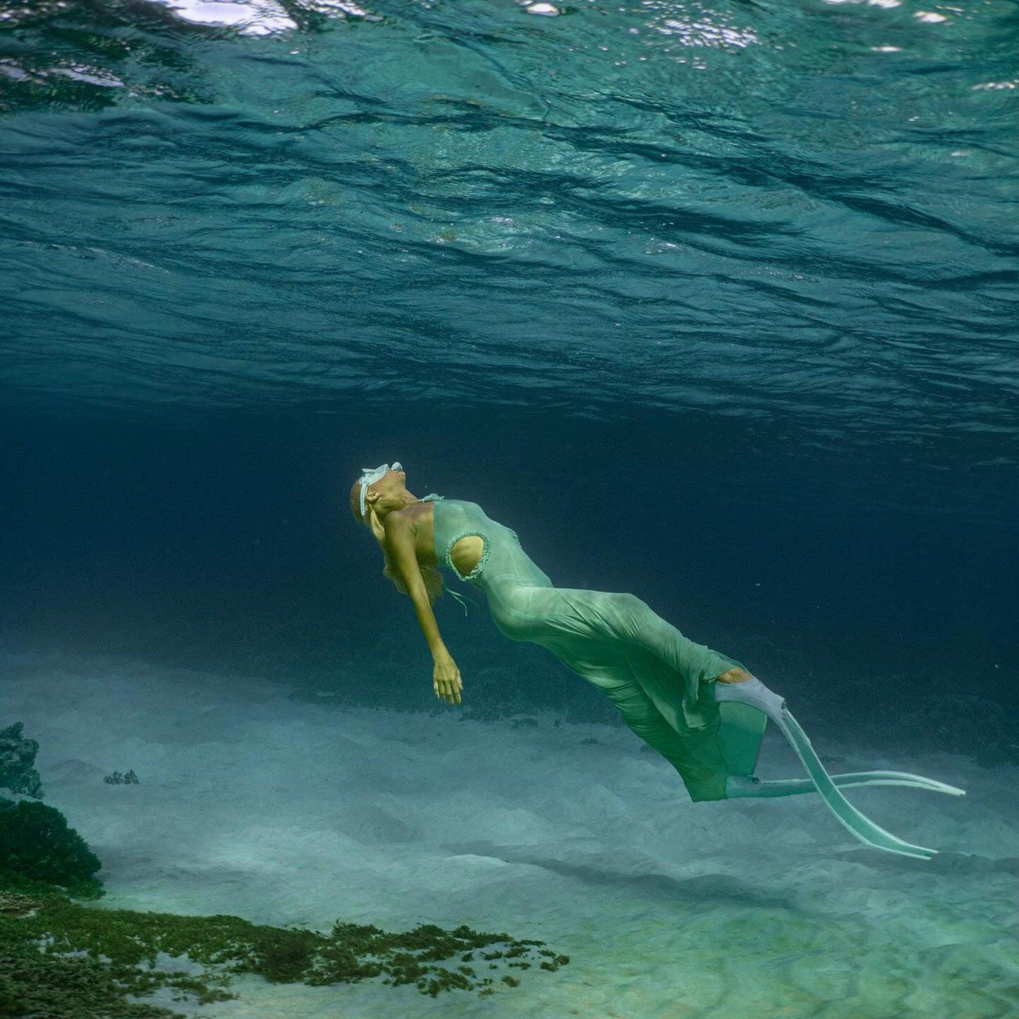 Mint green maxi dress with cut-out sides, ethereal underwater style