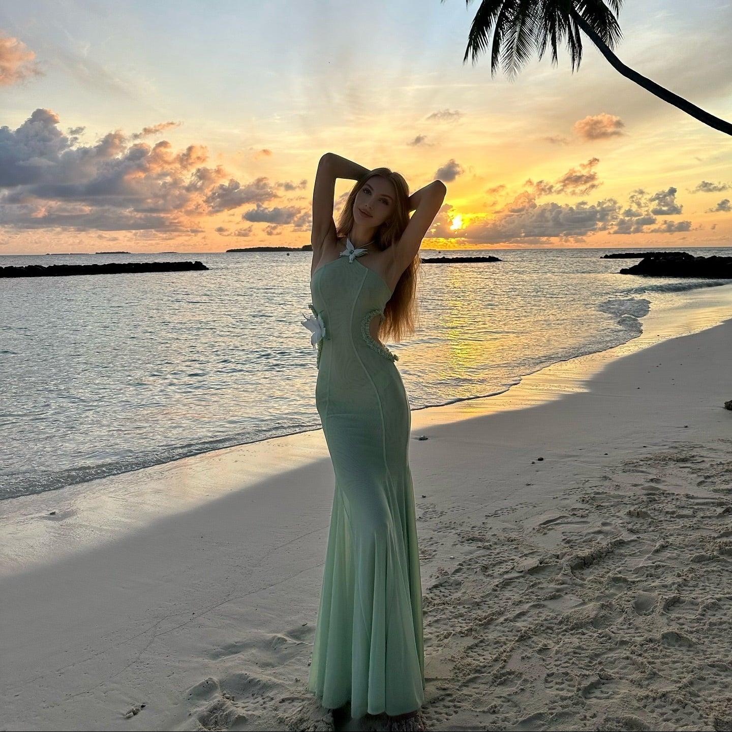 Butterfly Halter Light Green Maxi Dress - Mermaid Way M Butterfly Halter Light Green Maxi Dress - Mermaid Way M