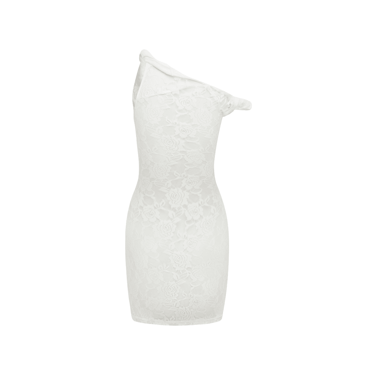 White lace one-shoulder mini dress, elegant party wear