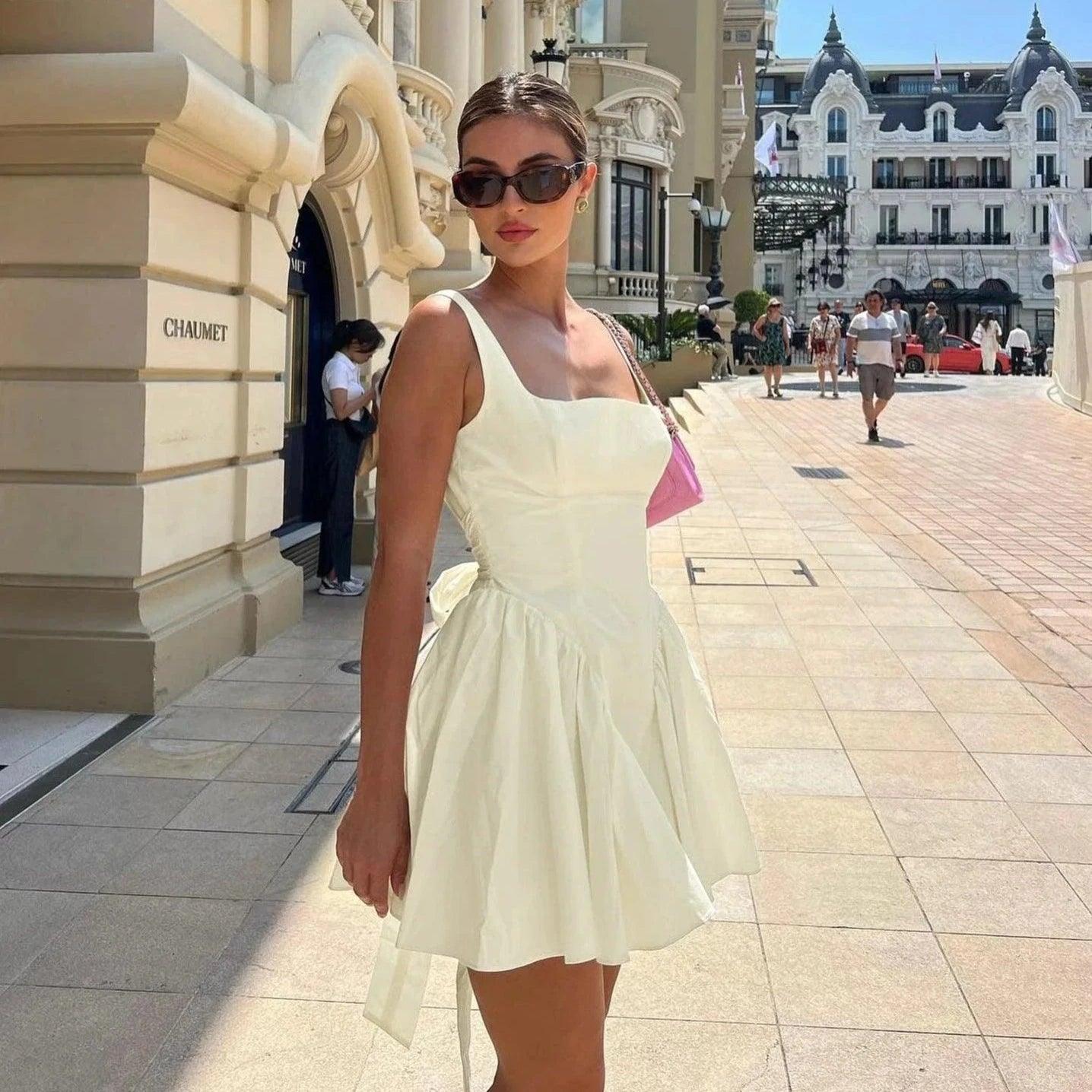 day time mini dress Ivory Bow-Accent Mini Dress