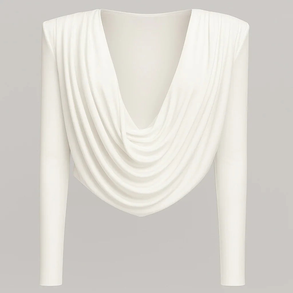 Draped V-neck long-sleeve top, elegant evening wear