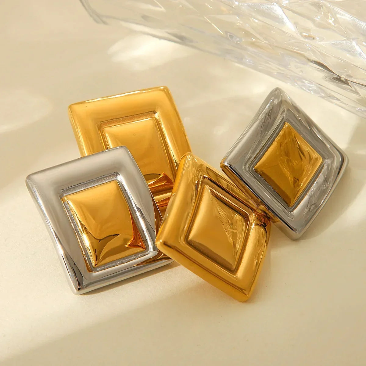 Fashionable Plated Rectangular Geometric Earring Mermaid Way