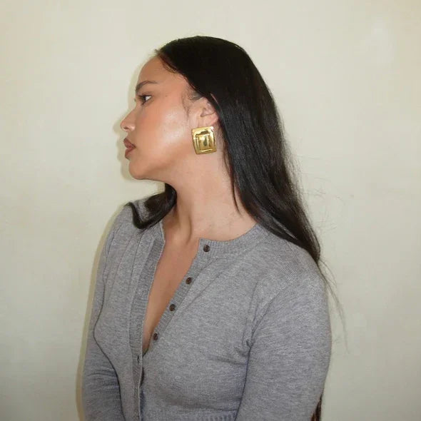 Fashionable Plated Rectangular Geometric Earring Mermaid Way