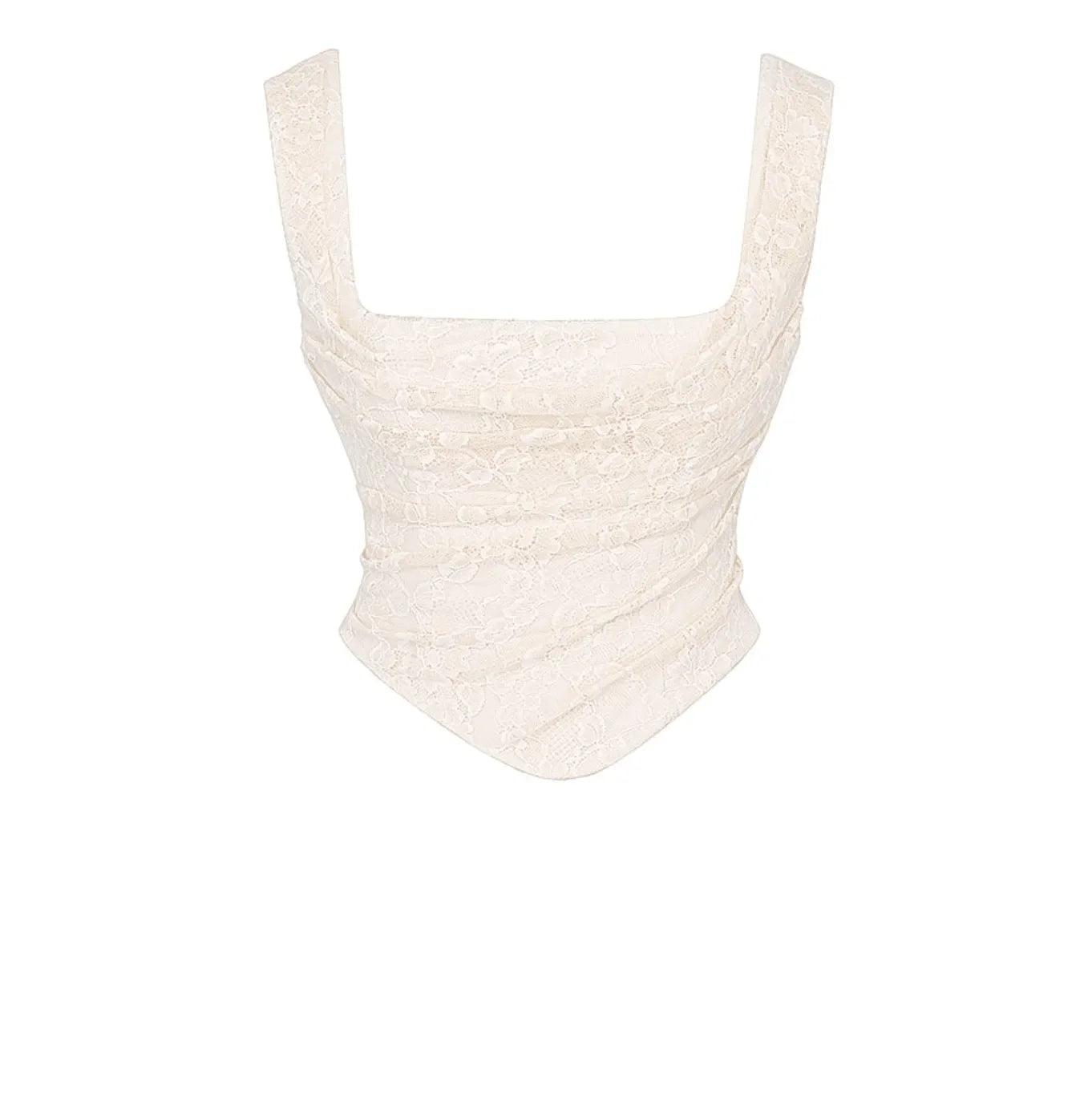 Lace corset-style top, elegant evening wear.