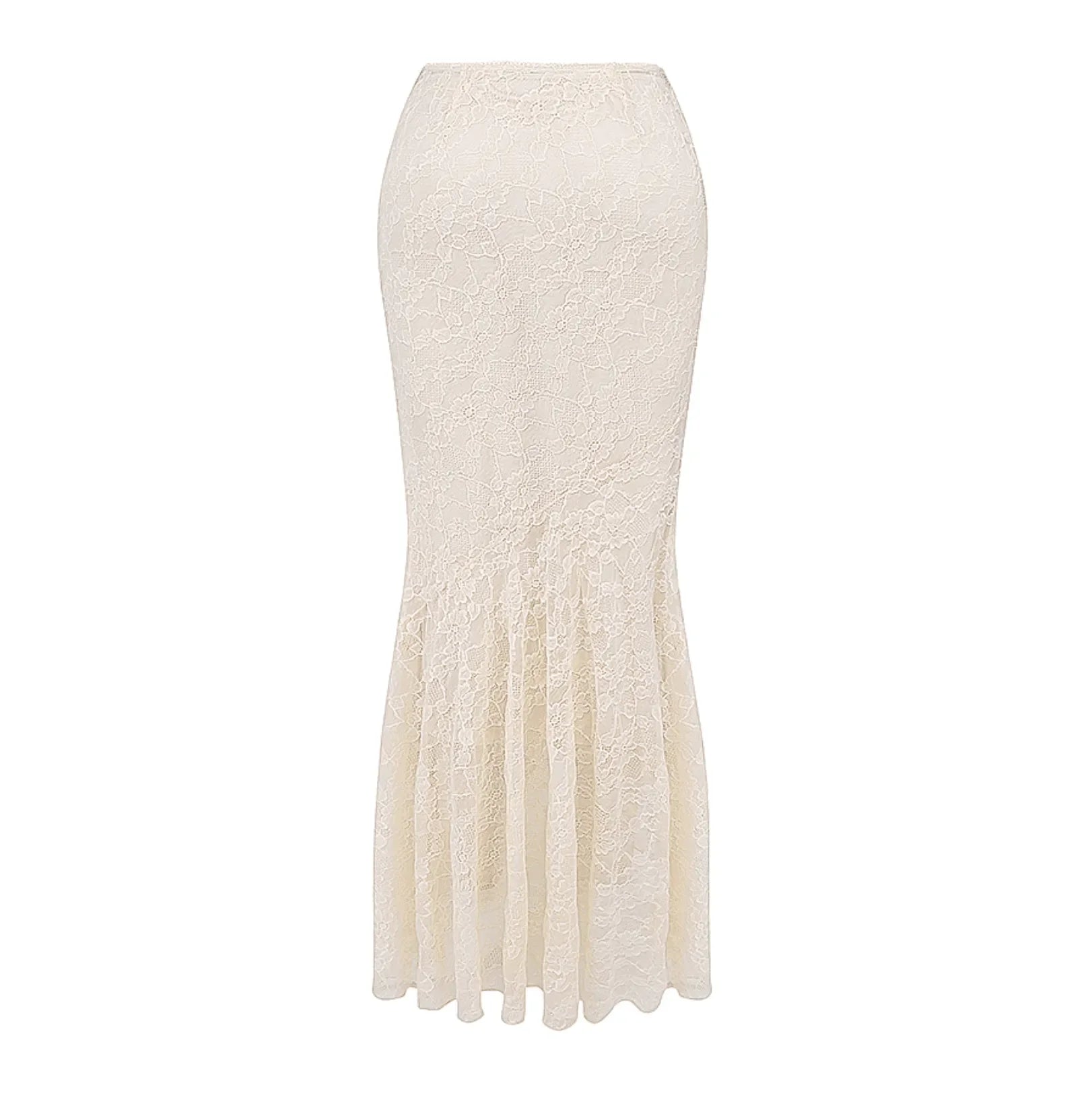 Lace flare maxi skirt, elegant evening wear.