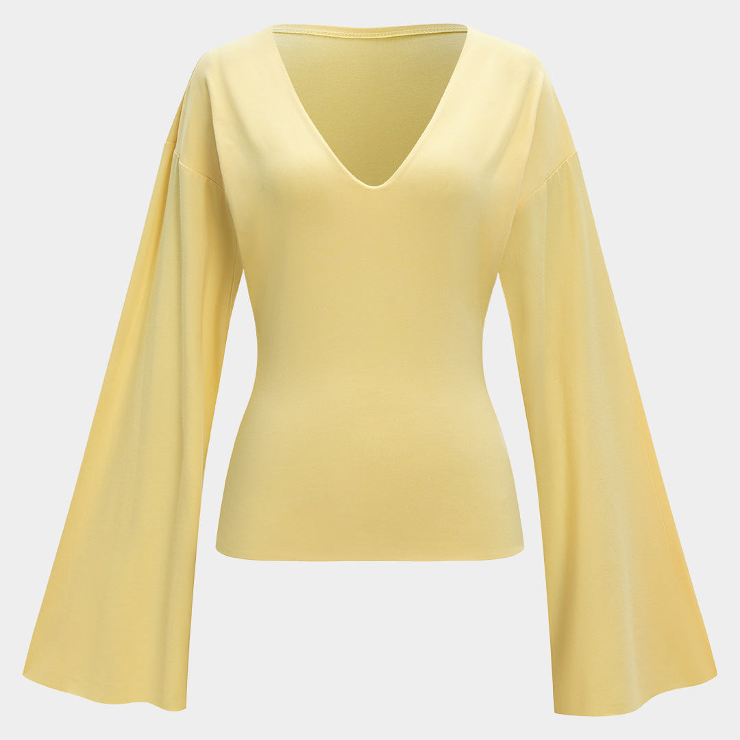 Bell-sleeve V-neck top, casual chic style