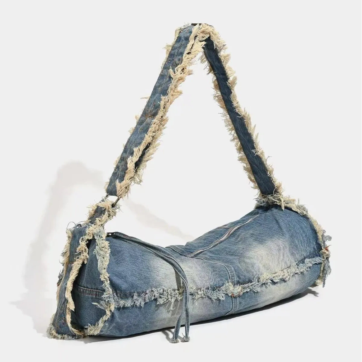 Fringe Baguette Denim Shoulder Bag - Denim - Mermaid Way