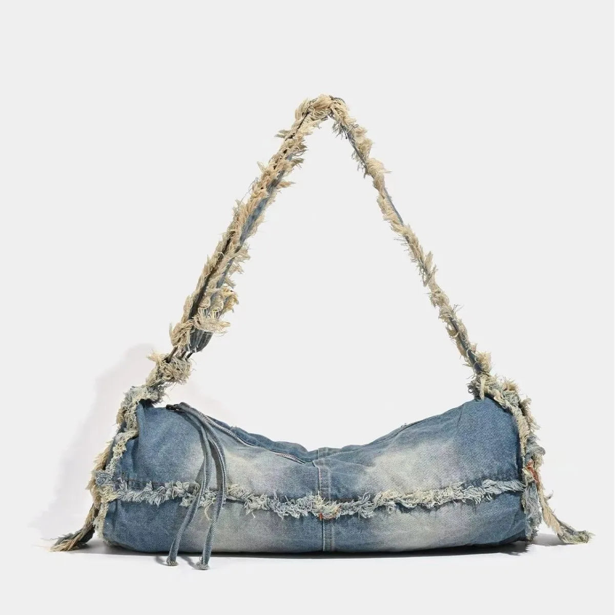 Fringe Baguette Denim Shoulder Bag - Denim - Mermaid Way