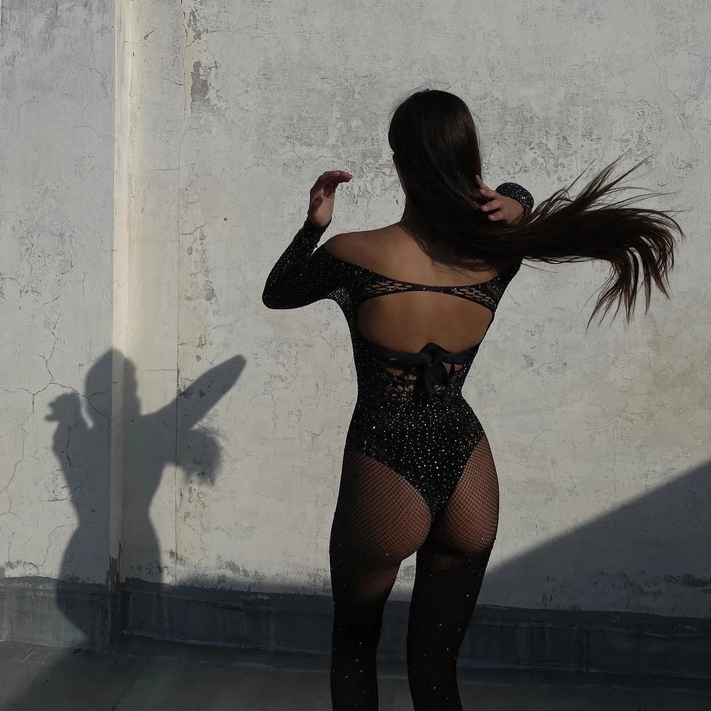 Girl Talk Diamonds Mesh Backless Bodysuit - Brown / One Size - Mermaid Way