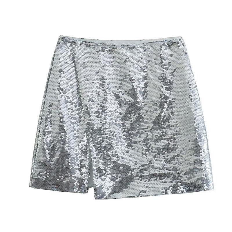 Sequin mini skirt with side slit, party-ready style