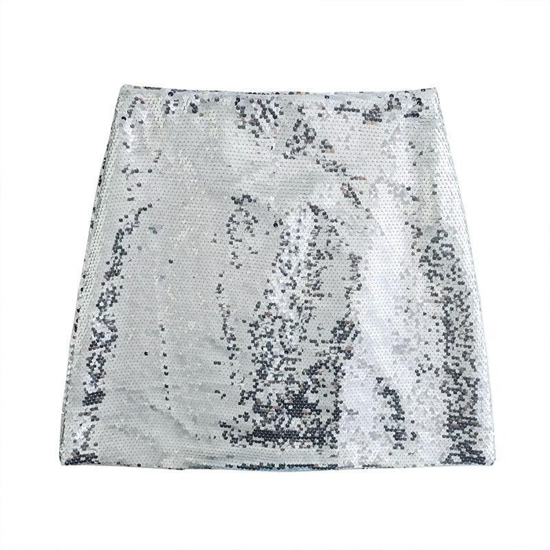 Sequin mini skirt, party and night-out fashion.