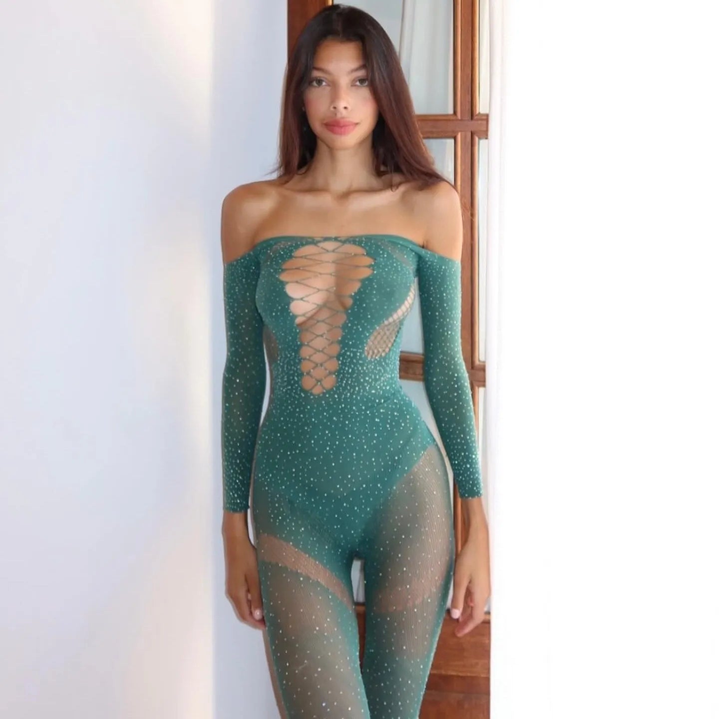 Glitterstarz Rhinestone Embellished Jumpsuit - Green / S - Mermaid Way