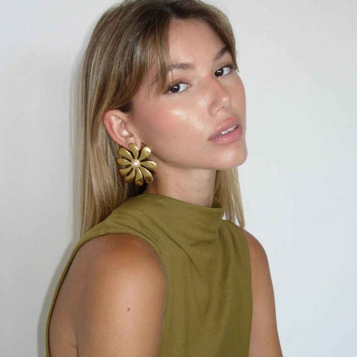 Golden Sunflower Pearl Earrings Mermaid Way