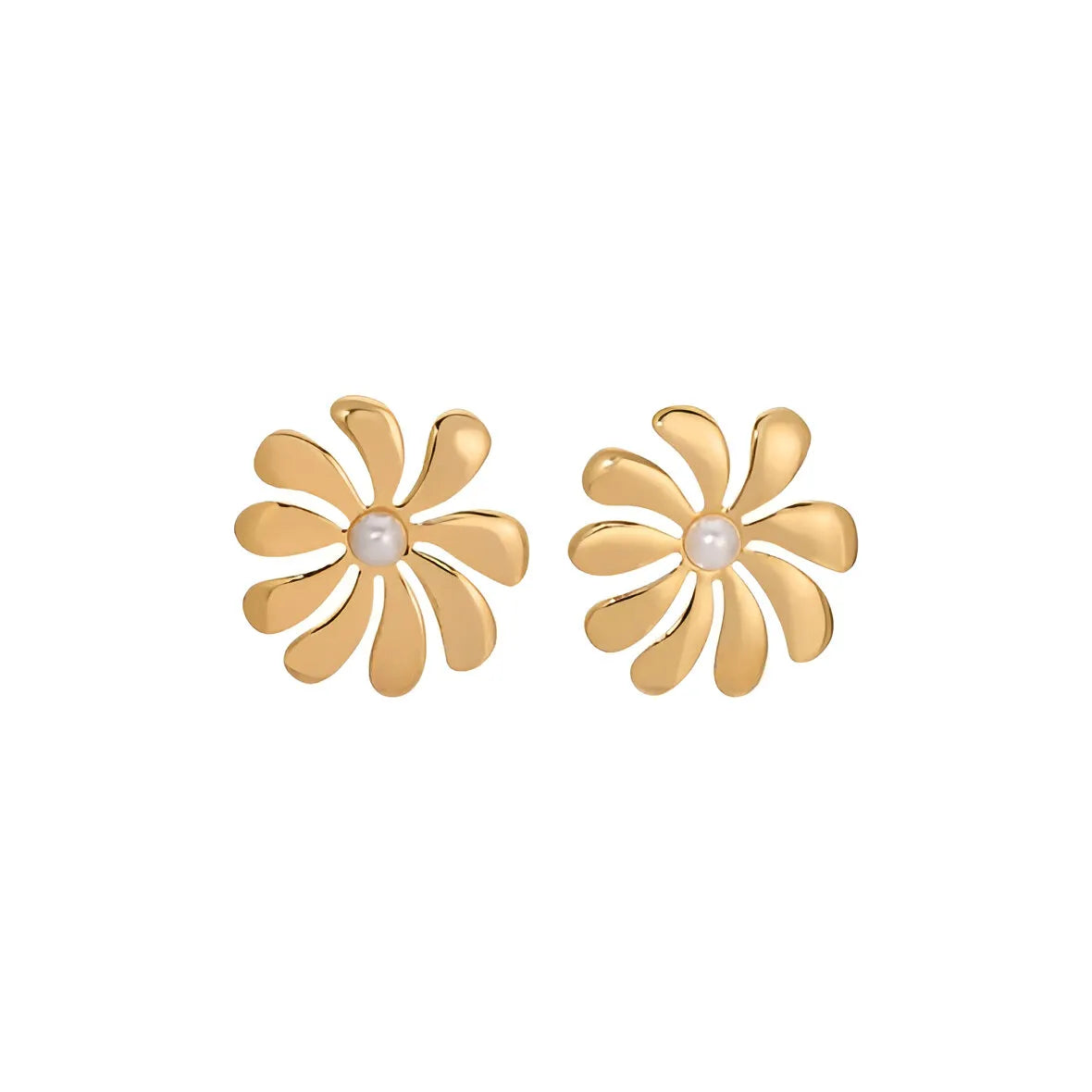Gold-tone floral earrings with pearl center, elegant accessory.