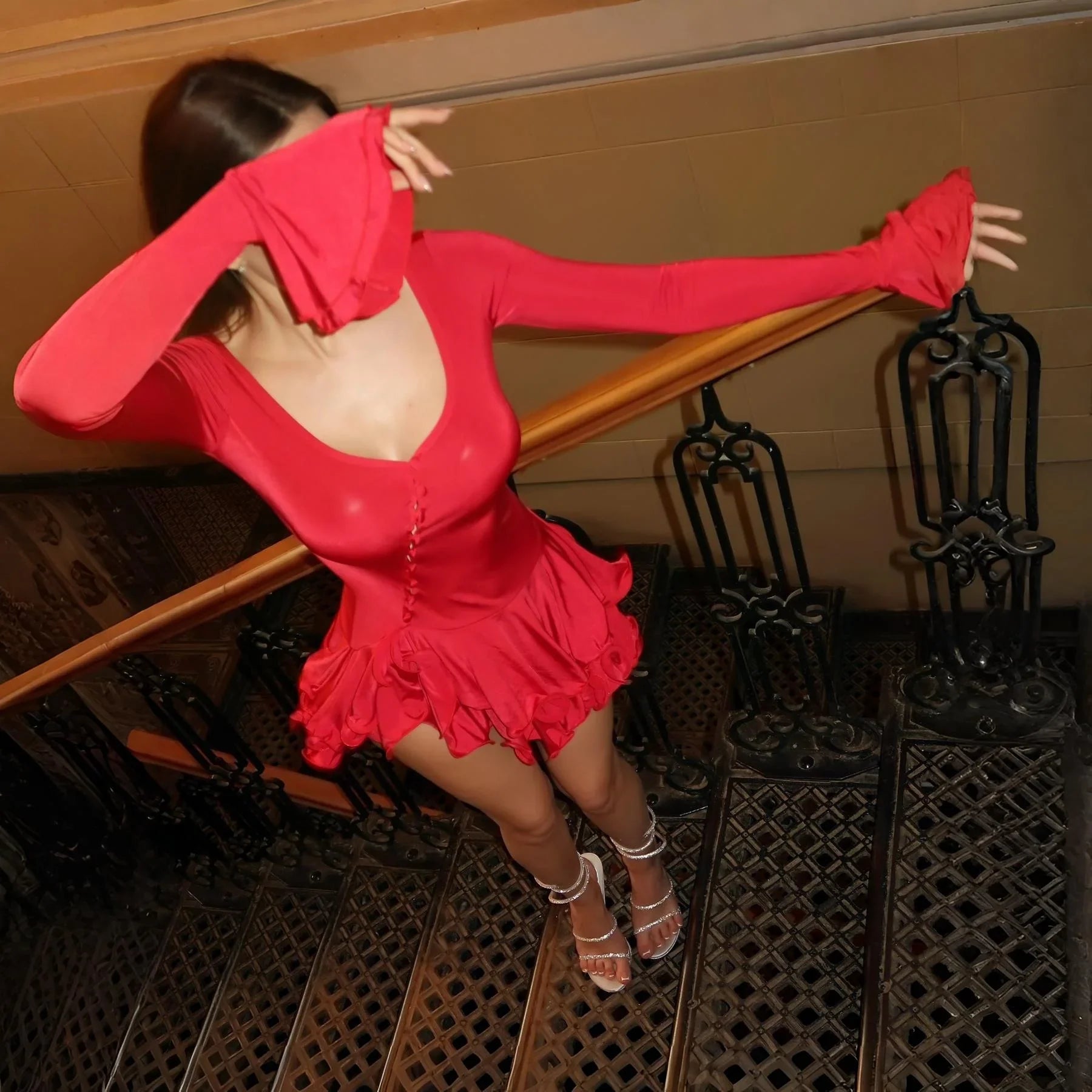 Red Good Girl Ruffled Mini Dress Mermaid Way