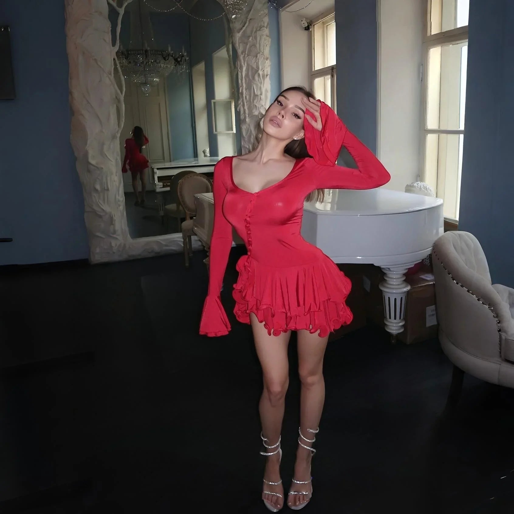 Red Good Girl Ruffled Mini Dress Mermaid Way