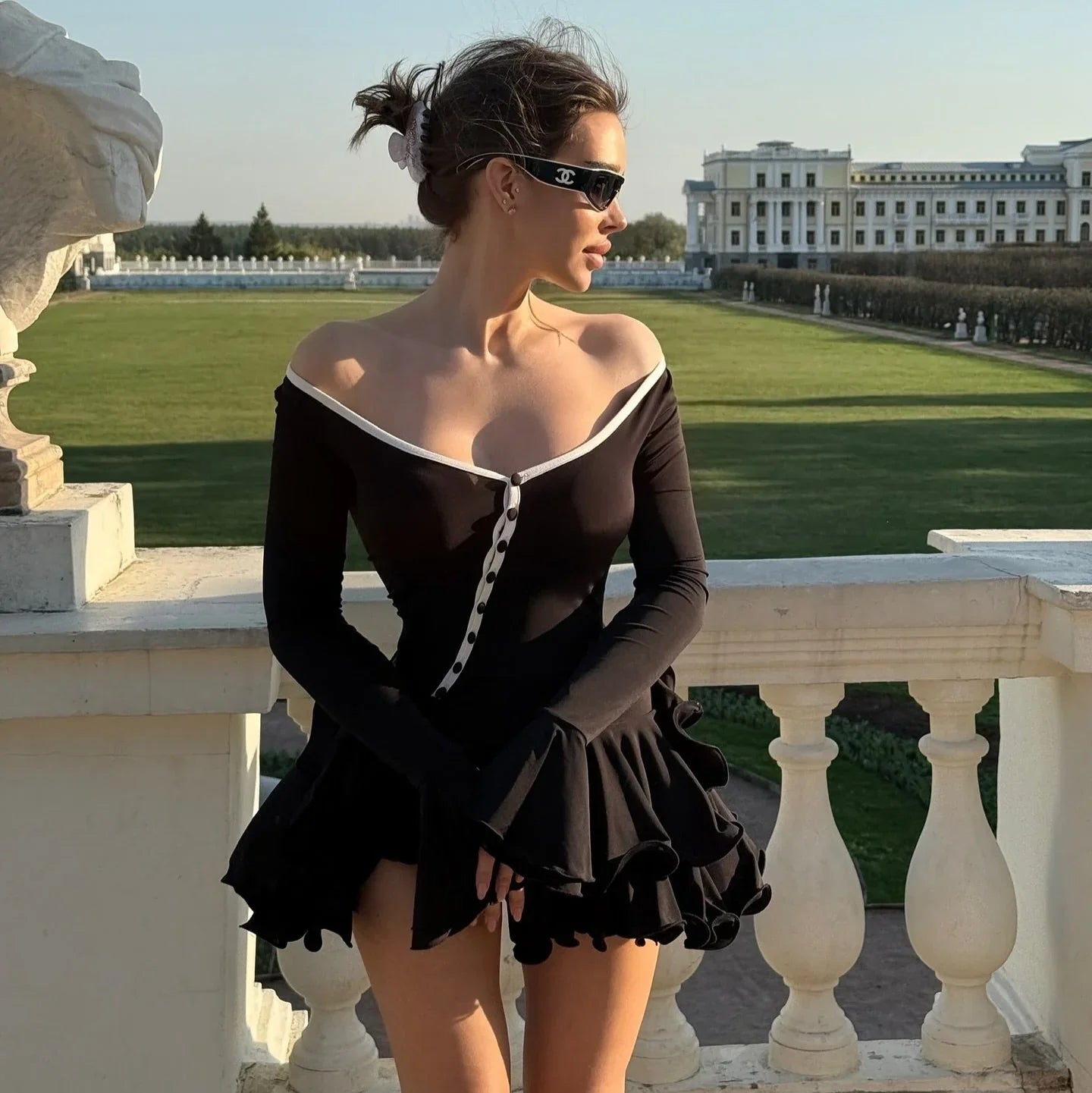 Black Good Girl Ruffled Mini Dress Mermaid Way