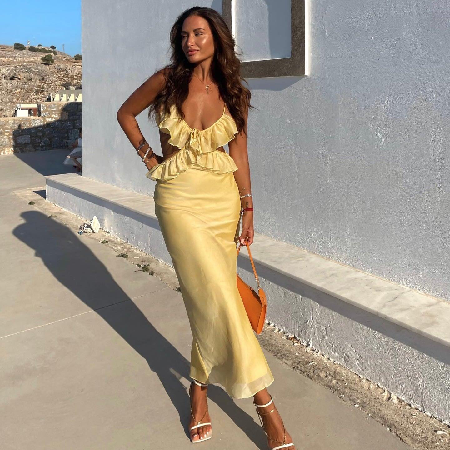 Happy Holidays Ruffle Two-Piece Dress - Yellow / S - Mermaid Way