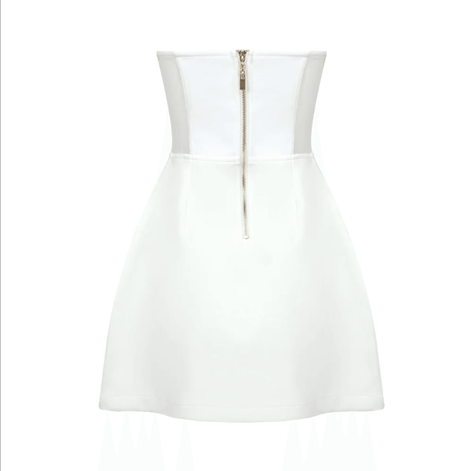White mini dress with diamond bustier and back zipper, perfect for a chic evening look or summer party.