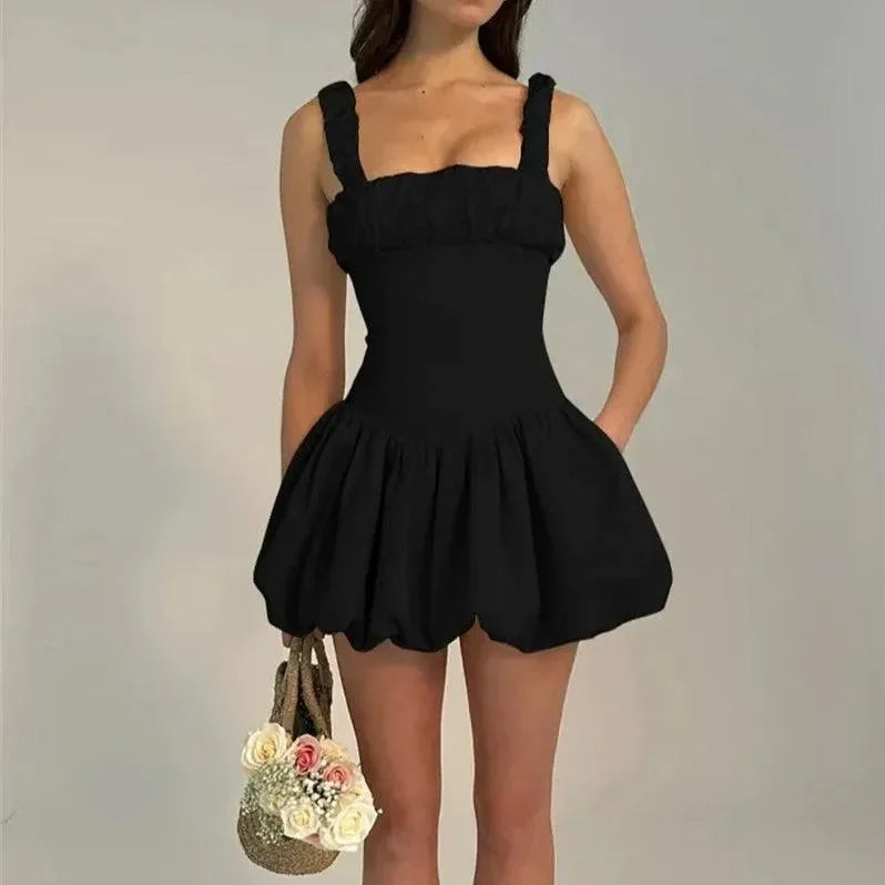 His Prettiest Problem Satin Bubble Hem Mini Dress - Black / S - Mermaid Way