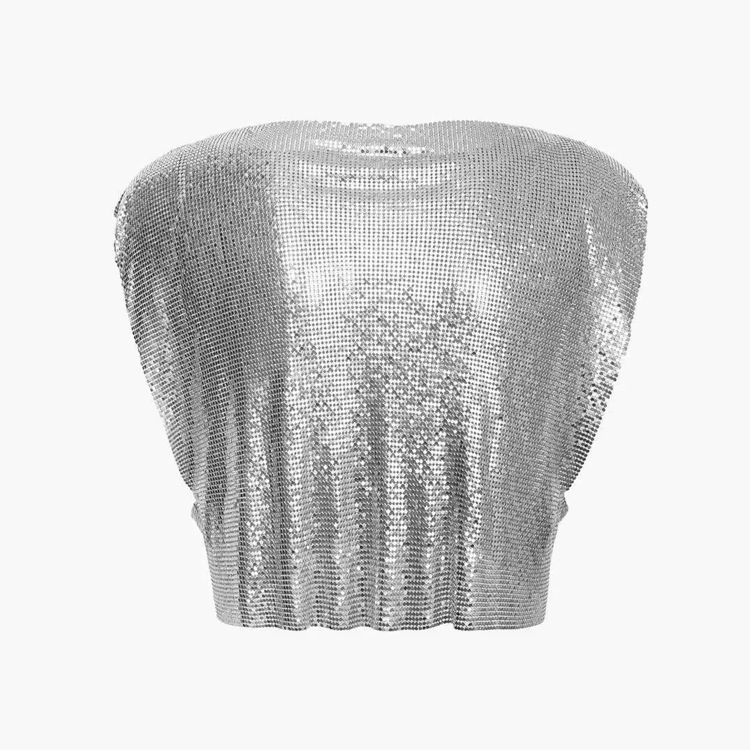 silver sequin cropped top, party outfit