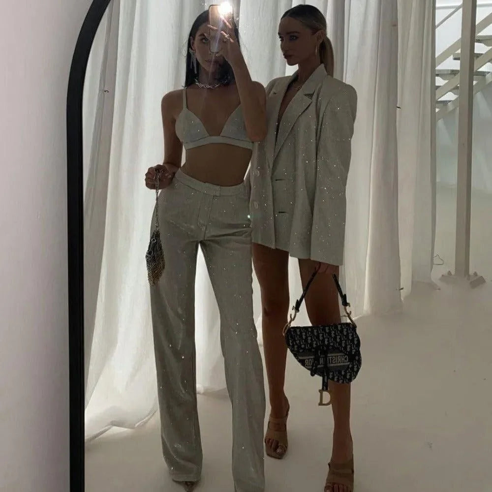 Hour To Shine Party Glitter Outfit Set - Silver / Three-Pieces / S - Mermaid Way