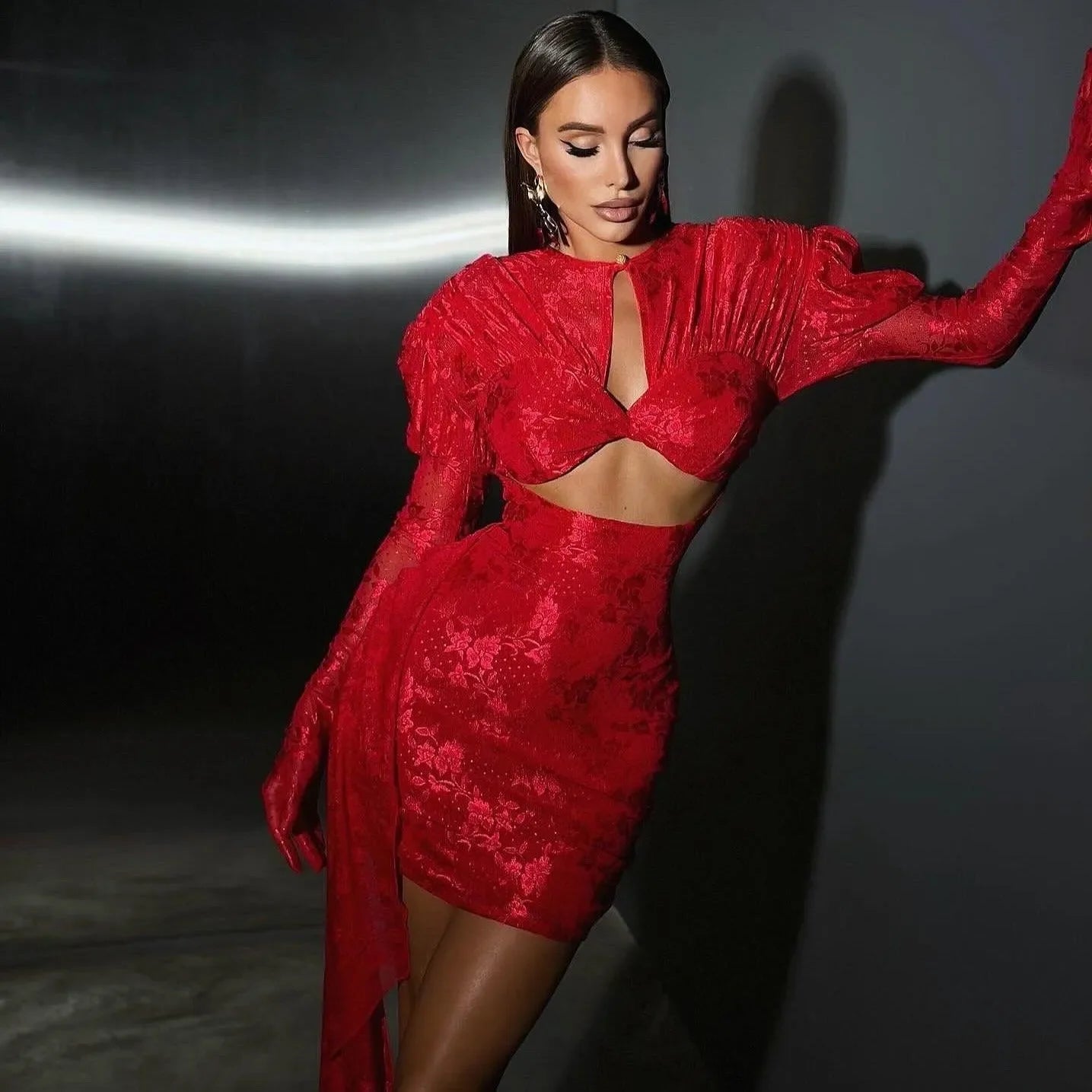 I Am A Poisonous Draped Mini Dress With Gloves - Red / XS - Mermaid Way