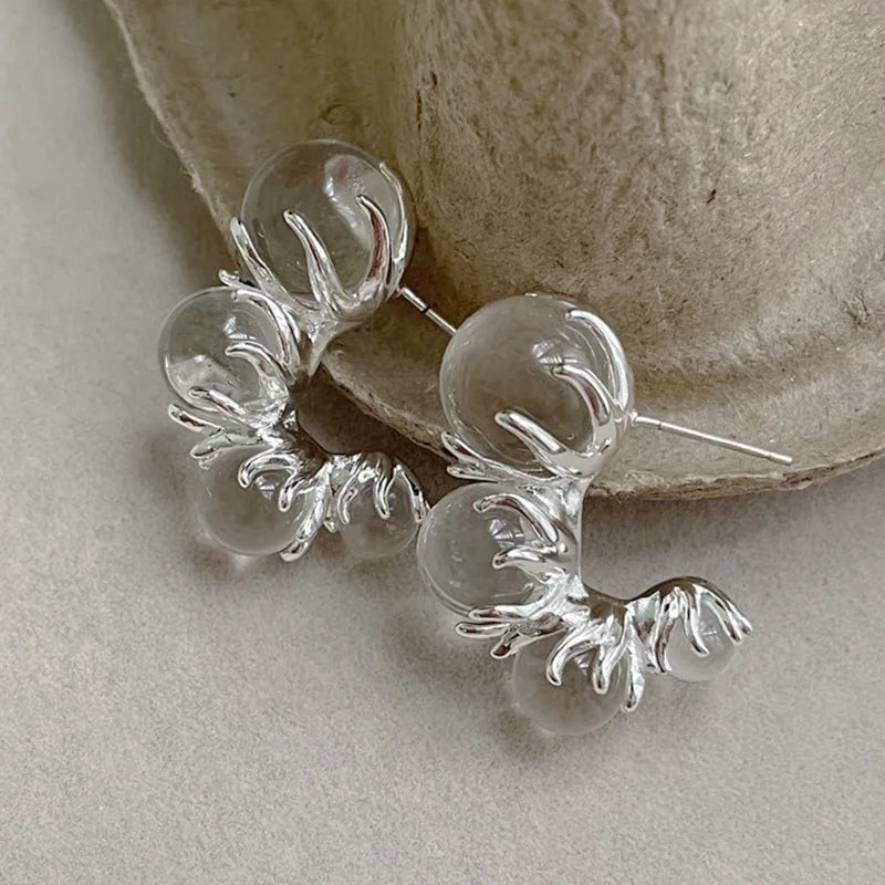 Ice Bloom Transparent Bead Earrings Mermaid Way