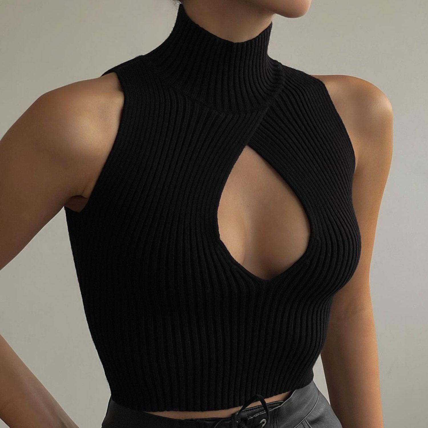 In Harmony Knitted Cut Out Top - Black / S - Mermaid Way