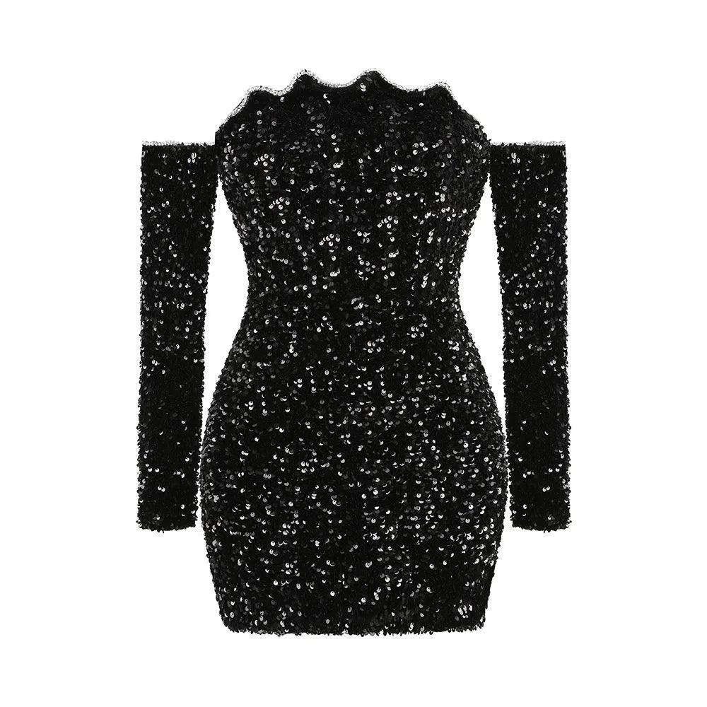 sequin bodycon mini dress with long sleeves, party outfit