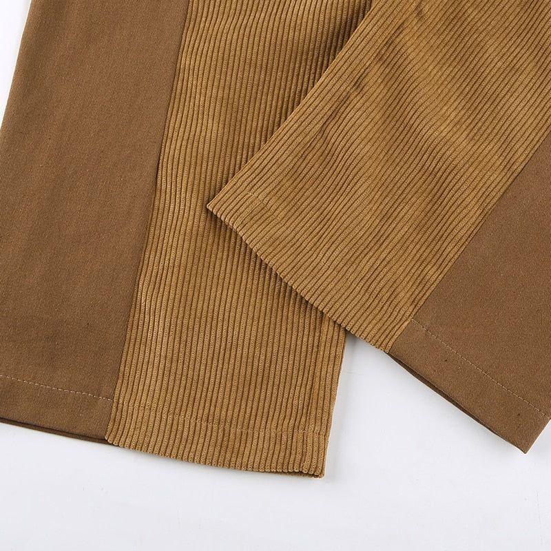 ribbed fabric detail on brown outfit