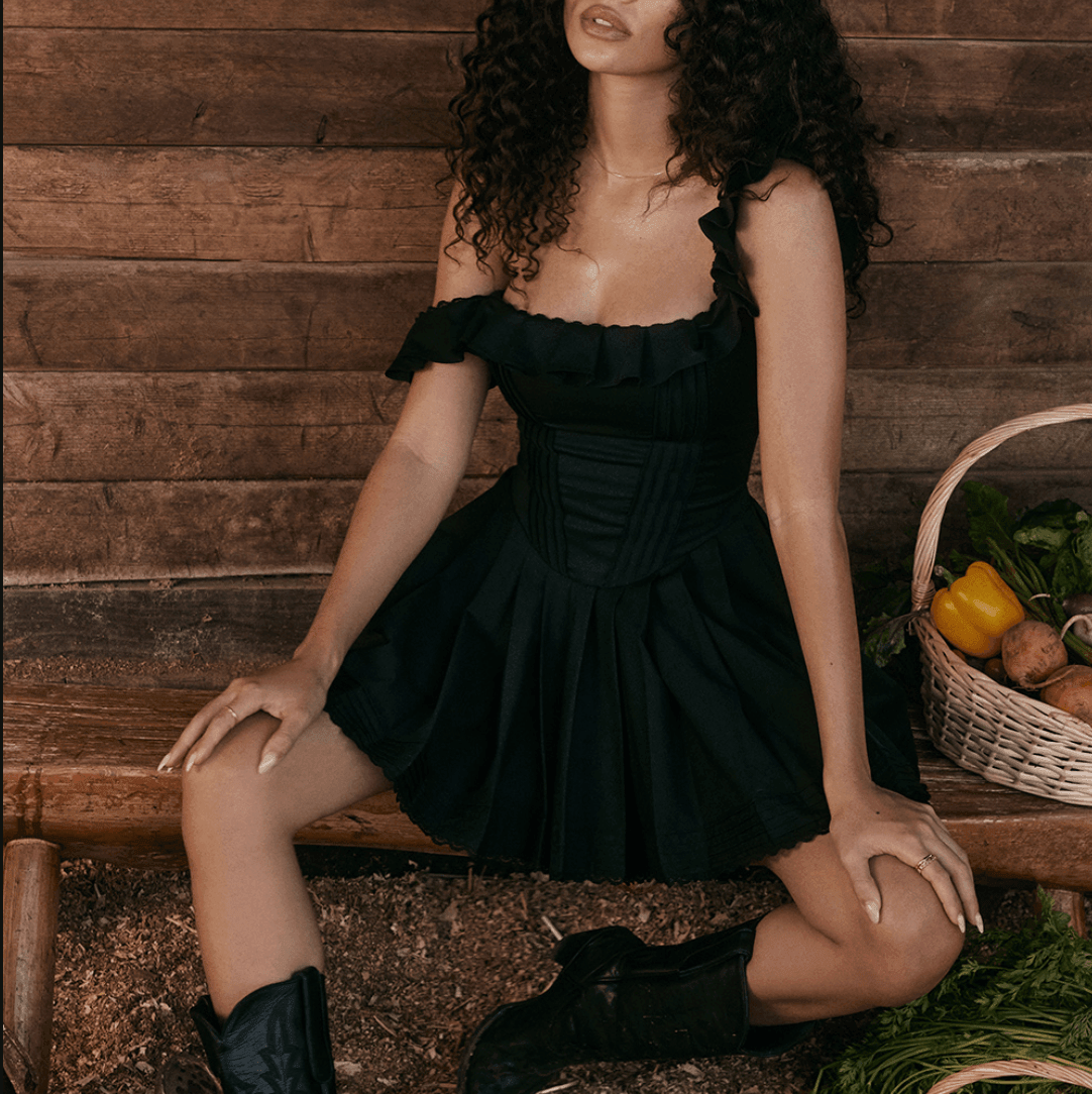 Jolie Pleated Corset Mini Dress - Black / XS - Mermaid Way