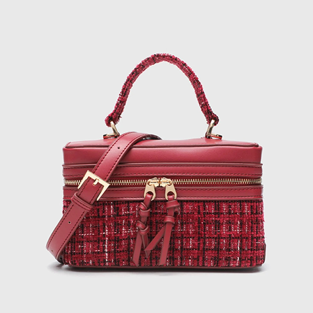 Juliette Woolen Handbag with Shoulder Strap - Red - Mermaid Way