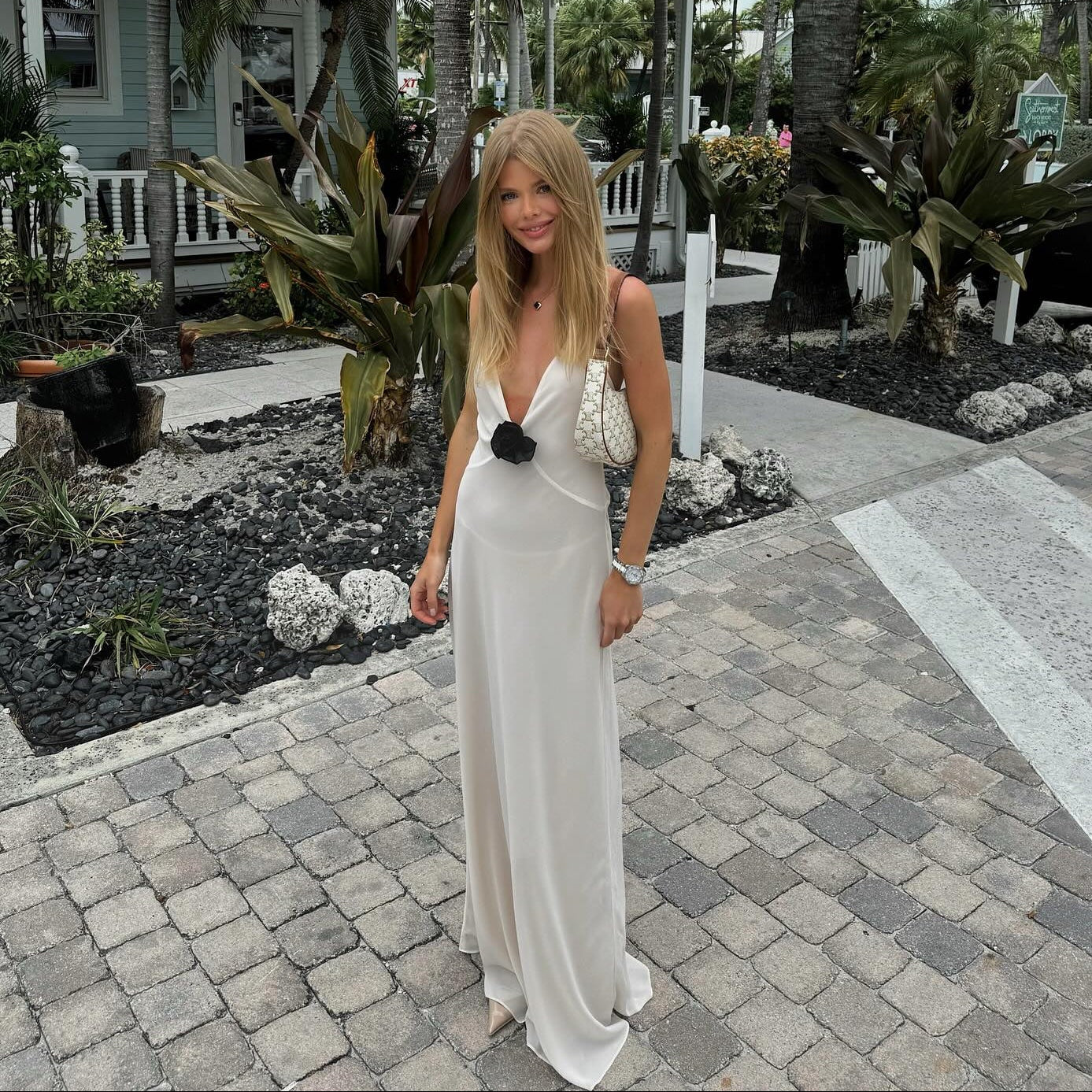 Blossom Bliss White Backless Maxi Dress