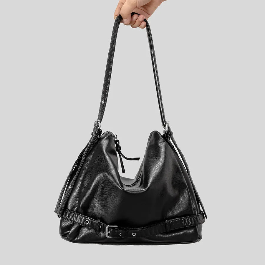 Kayren Faux Leather Shoulder Bag - Black - Mermaid Way