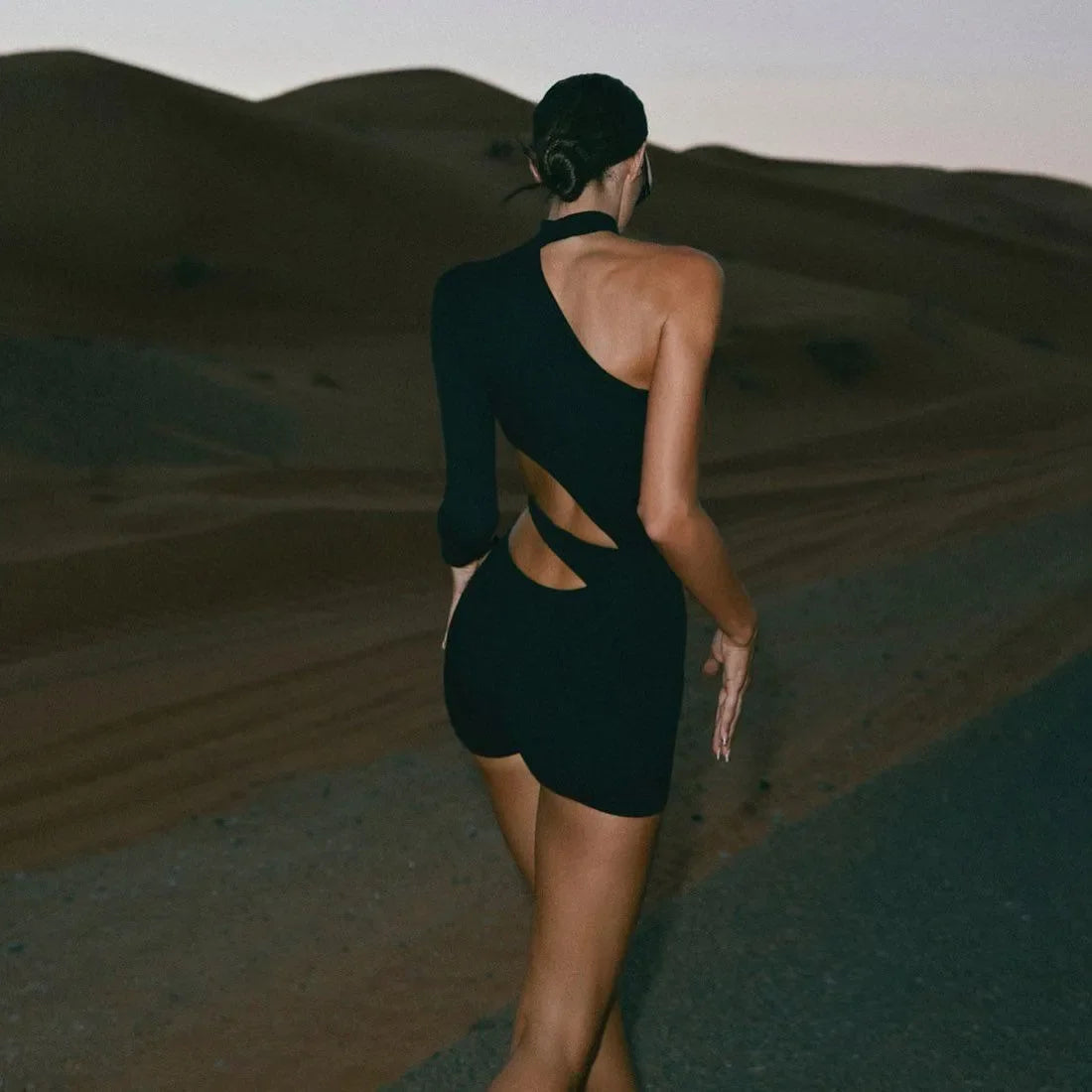 one-shoulder cutout mini dress, evening look