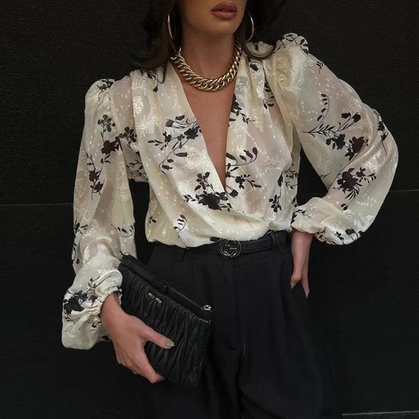 Let It Be Sheer Floral Print Blouse - Ivory / S - Mermaid Way