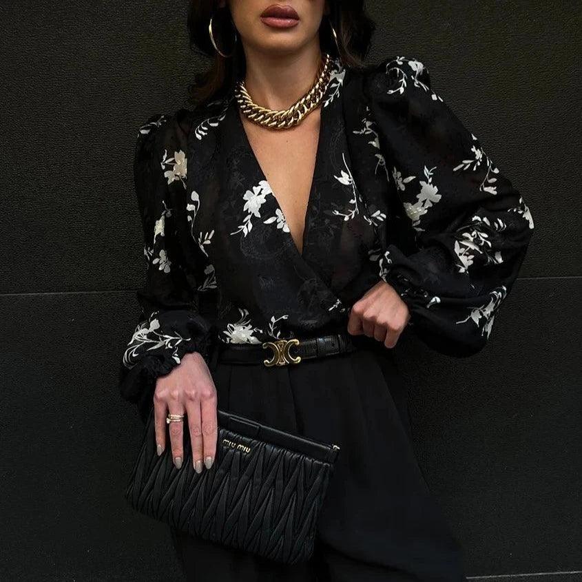 Let It Be Sheer Floral Print Blouse - Black / S - Mermaid Way