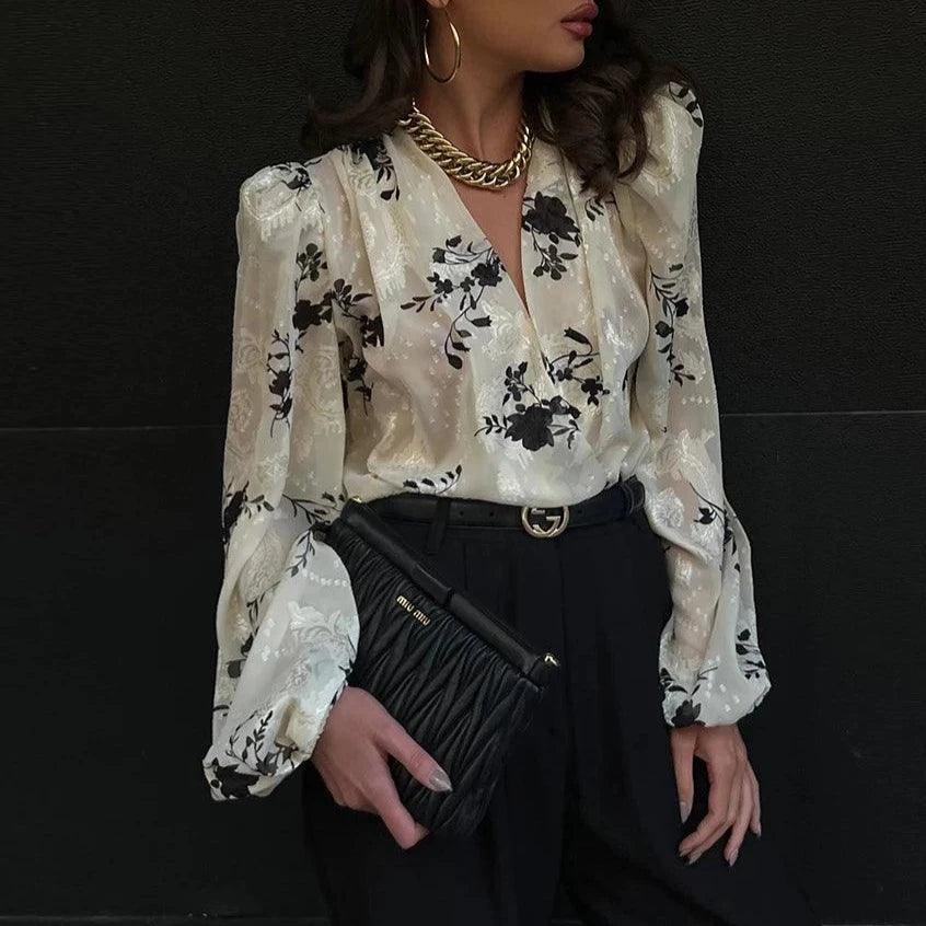 Let It Be Sheer Floral Print Blouse - Ivory / S - Mermaid Way