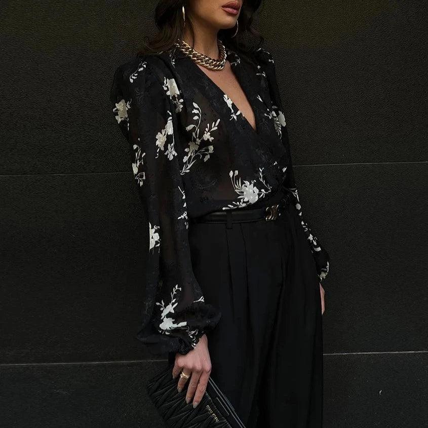 Let It Be Sheer Floral Print Blouse - Ivory / S - Mermaid Way