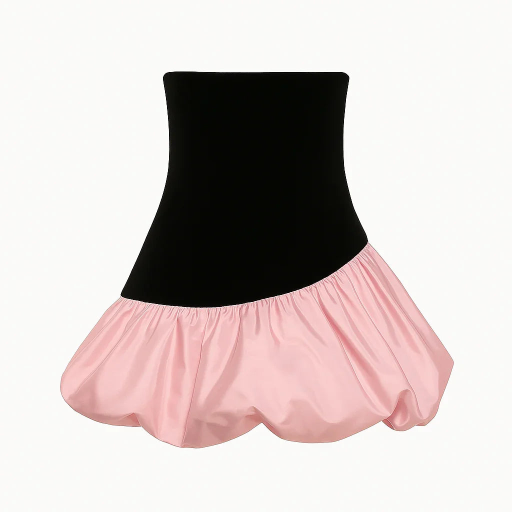 strapless mini dress with bubble hem, evening look