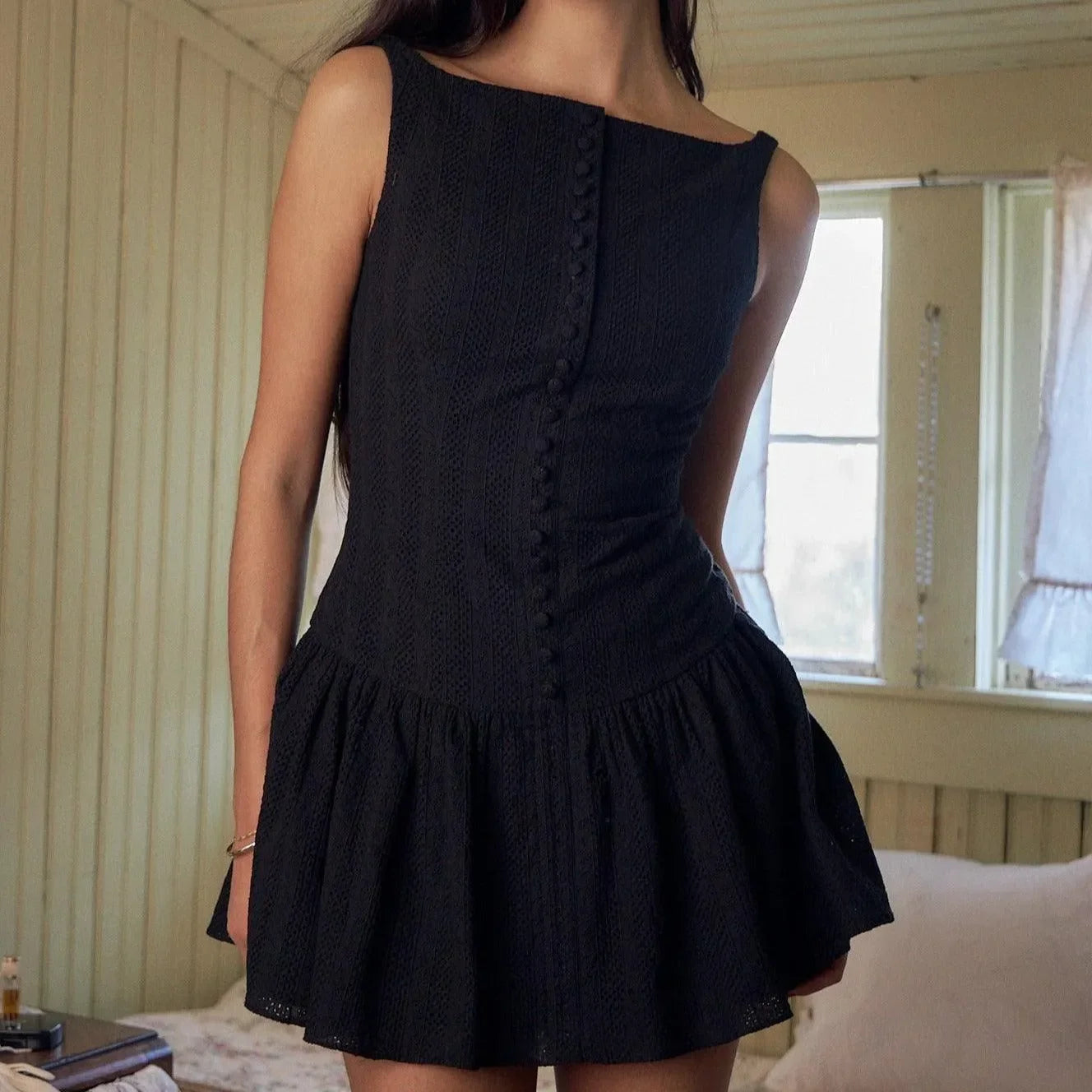 Love Song Embroidery Mini Dress - Black / S - Mermaid Way